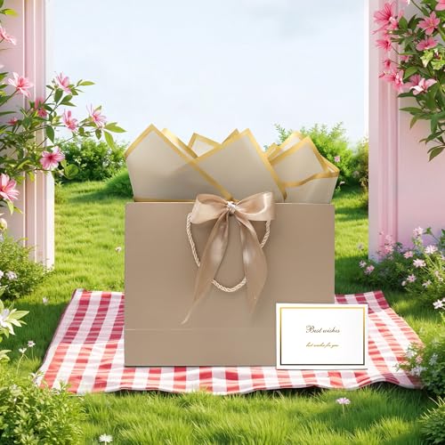 KeerxunBag The comes with 12 champagne-colored gift bags, including 24 jelly papers, 12 thank-you cards and 12 ribbons, ma...