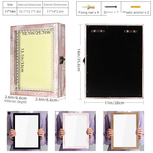 TJ.MOREE Flowers Shadow Box Display Case 11 x 14 Large Shadow Box Frame with Glass Window Door Deep Depth Picture Frame We...