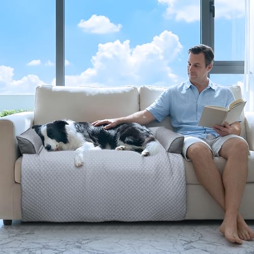 GGIB Cooling Dog Bed Mat with Bolster Pillow Washable Dog Couch Cover Breathable Summer Pet Couch Bed Protector Indoor(Lar...