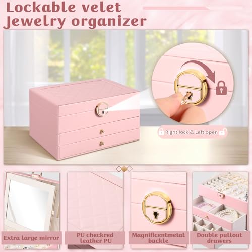 Emazerom 3 Layer Jewelry Boxes Large Jewelry Holder Organizer Case with 2 Jewelry Organizer Drawer PU Necklace Organizer L...