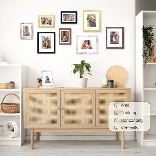 ccdcc 8x10 Picture Frame Set of 4, 8 x 10 Wood Photo Frames with Mat for 5x7, Wooden Frame with Real Glass Cover for Wall ...