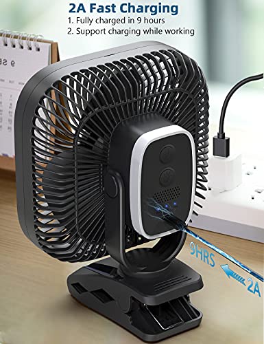 SLENPET 20000mAh Rechargeable Portable Clip-on Fan – Battery Operated, Last 78 Hrs, 4 Speeds with Light & Hook, 8 Inch Per...