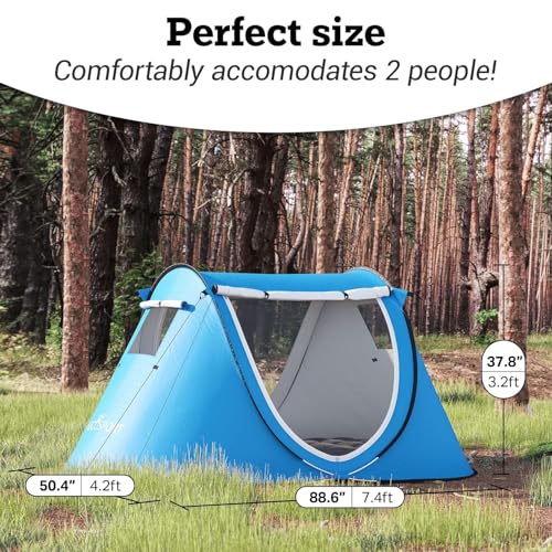 Abco Tech Pop Up Tent - Portable Tent for Camping 2 Person Pop Up with Double Doors - Water-Resistant and UV Protection - ...