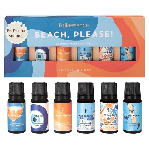 Folkulture Beach Essential Oil Set of 6 | Summer Essential Oils for Diffusers for Home, Humidifiers, Aromatherapy | Nerol...