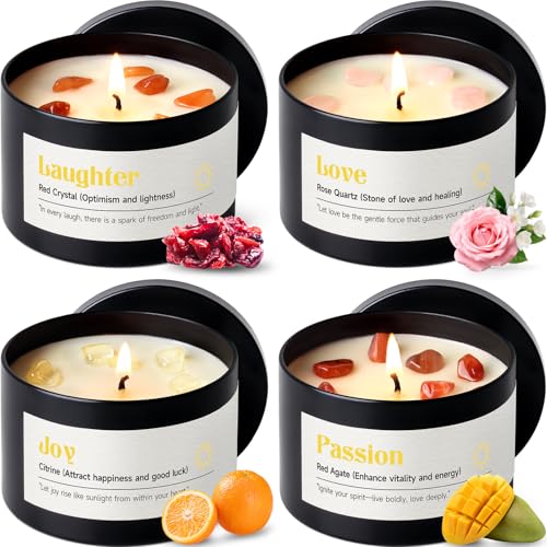 AOOVOO Crystal Energy Candles Set for Women - 4 Pack 26 oz Soy Wax Candles for Home Scented, 200 Hour Long Lasting Candle,...