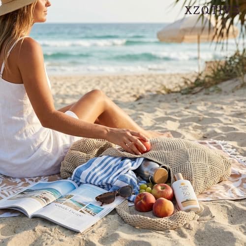 XZQTIVE Crochet Tote Bag for Women Mesh Beach bag for Summer Vacation Aesthetic Hobo Knit Shoulder Bag