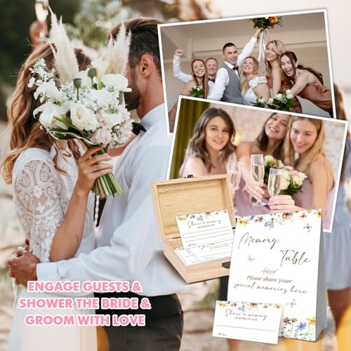 Fisahat Memory Box for Wedding with 50 Psc Share A Memory Cards，Wildflowers butterflies Bridal Shower Games,Share A Memori...