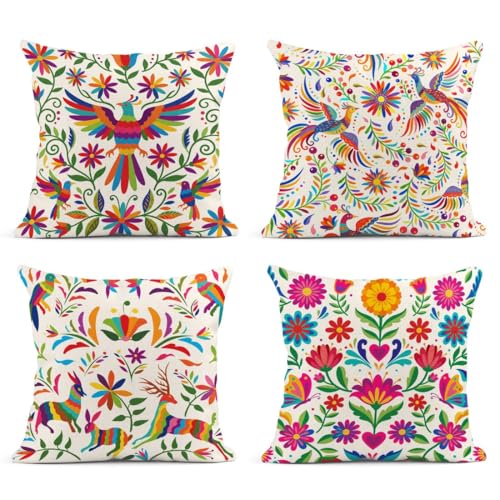 Sanwarm Throw Pillow Covers Home Decor Set of 4 Pillow Cases Decorative 16 x 16 Inches Cushion Couch Sofa Pillowcases Mexi...