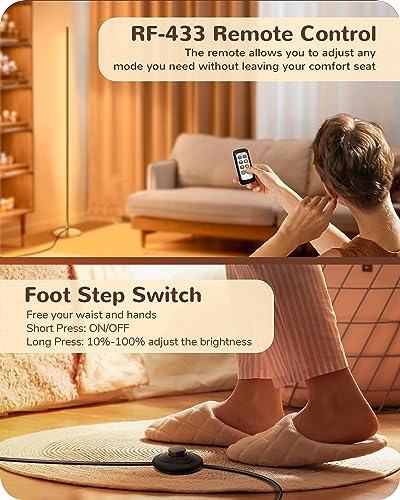 EDISHINE Floor Lamp, Remote Control & Foot Switch Floor Lamps for Living Room, 10%-100% Dimmable Standing Lamp with 7 Colo...