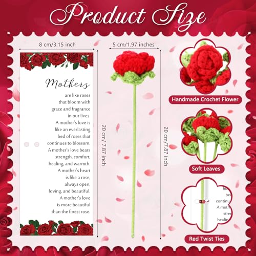 Sayglossy 30 Sets Mother's Day Crochet Rose Bulk Gifts Knitted Roses Crochet Flowers with Mother's Day Card for Church Mom...