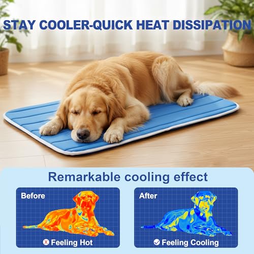 Dog Cooling Mat, Super Thick Cold Memory Sponge Cooling Mat for Dog,Foldable Crate Pet Bed & Non-Slip, (Q-Max > 0.45) Lon...