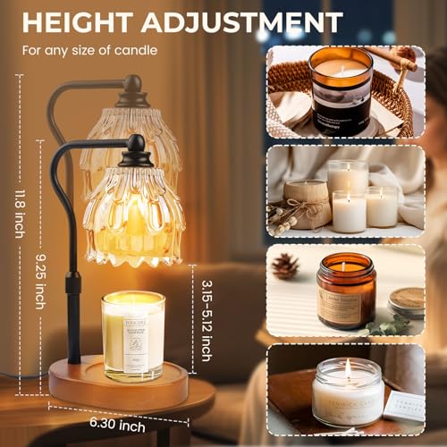 Candle Warmer Lamp with Timer and Wireless Remote Control, Dimmable Candle Warmer for Jar Candles, Height Adjustable Wax M...