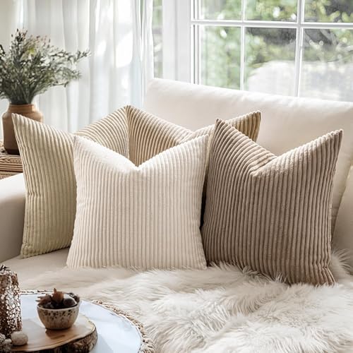 MIULEE Spring Pack of 2 Corduroy Pillow Covers Soft Soild Cushion Cases Decorative Square Throw Pillow Covers Cream White ...