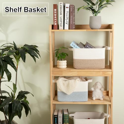 OIAHOMY Woven Storage Basket for Shelves, Rectangle Cotton Rope Baskets for Organizing, 13 x 10 x 9 in, Storage Bins for D...