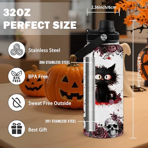 RHONGE Cat Water Bottle 32 Oz, Horror Water Bottle, Horror Cup, Goth Gothic Insulated Cup, I Will Put You In The Trunk Hal...