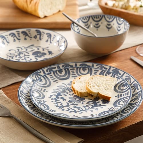 Bloomhouse - 2-Time Oprah’s Favorite Things - Valencia Flor 16 Piece Dinnerware Set, Artisanal Decorated Stoneware Plates...