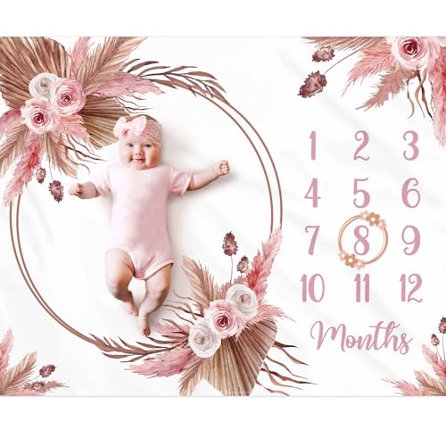 Gicoherero Floral Boho Baby Monthly Milestone Blanket Little Girl Bohemian Photo Prop Blanket Personalized Bliss Baby Pres...
