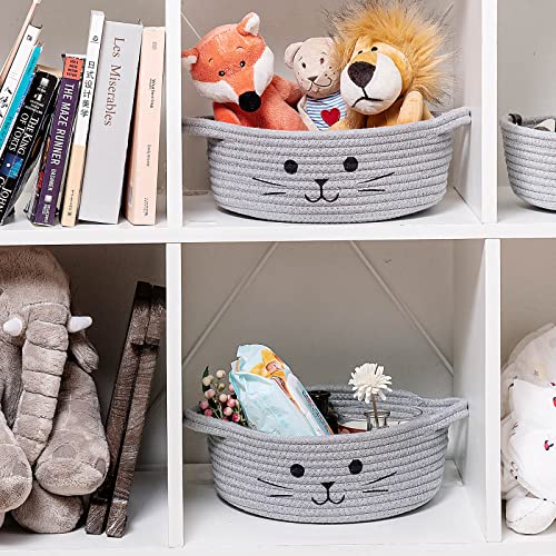 HiChen Small Woven Rope Storage Basket, Cute Cat Toy Basket for Living Room, Baby Baskets for Nursery, Gift Baskets Empty ...