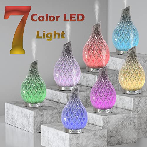 MAXWINER Essential Oil Diffuser Handmade Art Glass Aromatherapy Ultrasonic Humidifier with 7 Colors Lights Changing, Water...