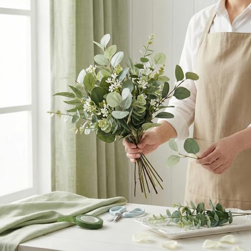 lovemoon 130 Pcs Artificial Mixed Eucalyptus Stems Bulk, 5 Kinds of Faux Greenery Eucalyptus Leaves Bulk for Vase Wedding ...