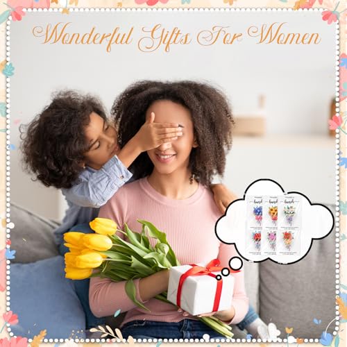 XunYee 50 Sets Pocket Hug Token Mother's Day Bulk Gifts Mini Resin Flower Bouquet with Cards & Bags, Thank You Appreciatio...