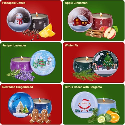Christmas Scented Candles Gifts Set for Women, 6 Pack 2.5 Oz Candle Set, Natural Soy Wax, Aromatherapy Candles for Birthda...
