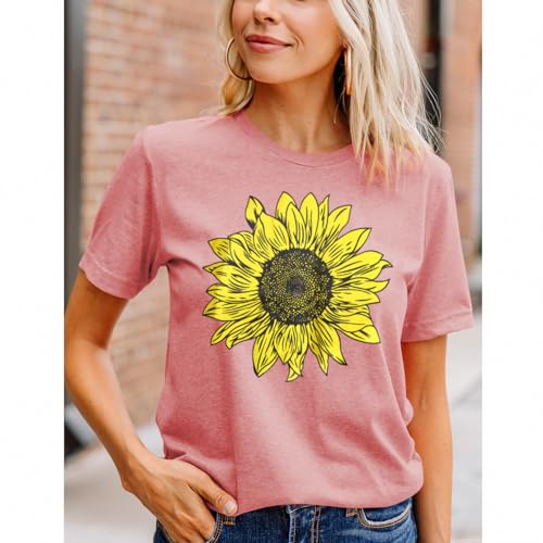 GLIGLITTR Women's Summer Sunflower T Shirt Cute Flower Graphic Loose Tees Crew Neck Short Sleeve Casual Tops