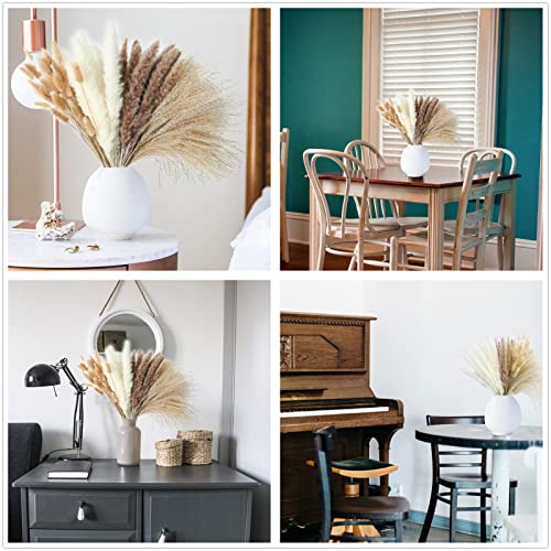 Dried Pampas Grass Decor, 100 Stems Pampas Grass Contains Bunny Tails Dried Flowers, Reed Grass Bouquet for Wedding Boho F...