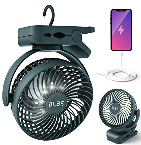 BLBS Rechargeable Camping Fan - 65H 12000mAh With Output Ports, Hanging Hook, 360 Head Rotation for Tents, Camp, Green