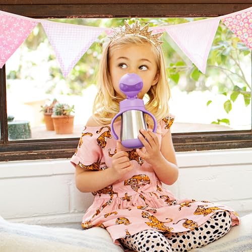 Munchkin Cool Cat Sippy Cup with Straw for Toddlers, Stainless Steel Straw Cup, 8 Ounce, Purple