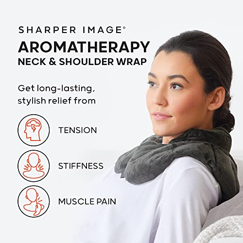 Sharper Image Heated Neck & Shoulder Wrap - Microwavable Warm & Cooling Plush Pad, Scented Aromatherapy (100% Natural Lave...