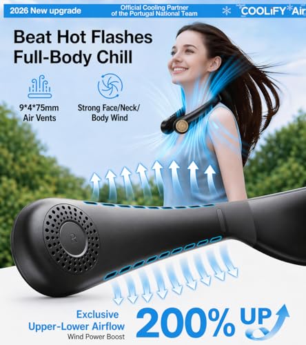 TORRAS COOLiFY Air 2026 Upgraded Neck Fan Air Conditioner, Dual-Airflow Pro Cooling, Ultra Light Portable Fan Rechargeabl...
