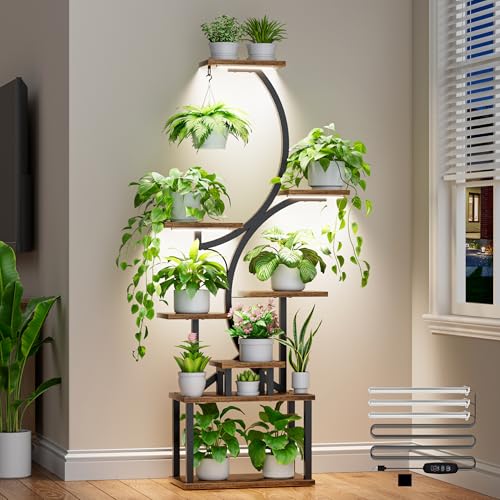 Plant Stand Indoor with Grow Lights - 62" Tall Plant Shelf, Lighted Corner Plant Stands for Indoor Growing, 8 Tiered Large...