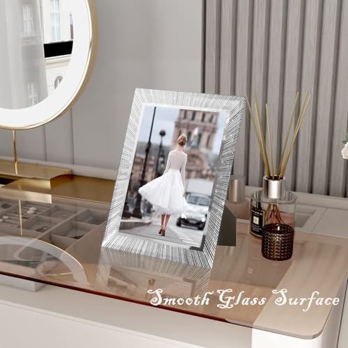 Flocey 8x10 Picture Frame Glass 2 Pack, Sparkly Glitter Photo Frame 8 x 10 Mirror Crystal Wedding Gift Wall and Tabletop D...