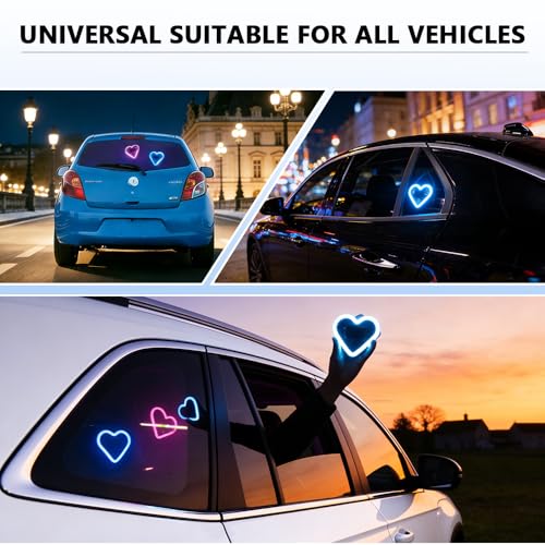 2Pcs Solar Powered Heart Light for Car, LED Wireless Ambient Lamp with 6 Modes & Vibration Sensor Can Automatically Power ...