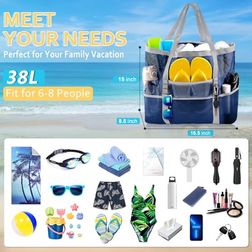 SRISE Mesh Beach Bag - Large Beach Tote Bag for Family Beach Bag for Toys & Vacation Essentials