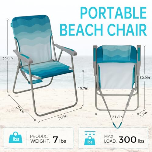 #WEJOY Folding Beach Chair for Adults, Lightweight Beach Chair with Shoulder Straps, High Back Camping Chairs with Hard Ar...