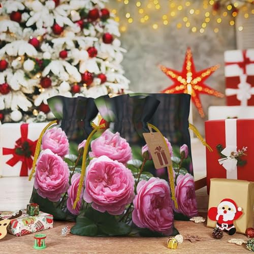 LHBZXMKJ Rose Flower Print Drawstring Present Bags Christmas gifts Wrapping Sacks Pouches for Xmas Party ﻿