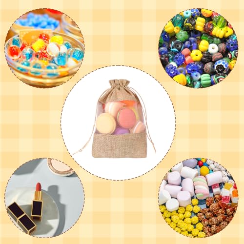 Bruislard 12 Pack Burlap Drawstring Gift Bags 5''x7'' Burlap Gift Favor Bags Organza Sheer Pouches with Drawstring Treat S...