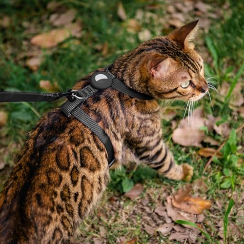 VKPETFR Cat Harness and Leash Set with Airtag Holder for Walking & Travelling, Escape Proof Cat Harness for Small Medium L...