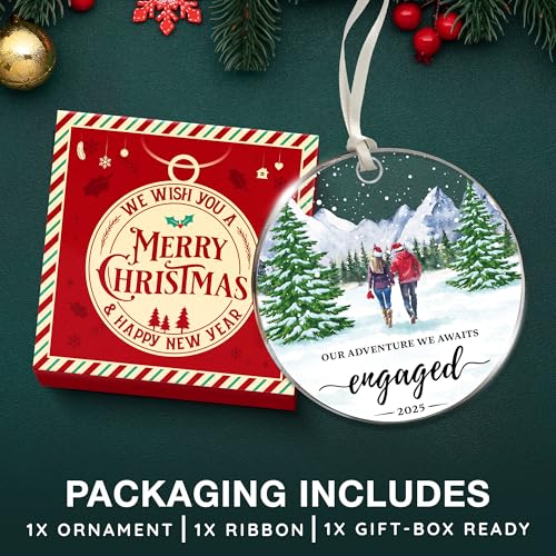 Engagement Gifts for Couples - Impressive 2025 Engagement Ornament Set, Timeless First Christmas Engaged Ornament, Unique ...