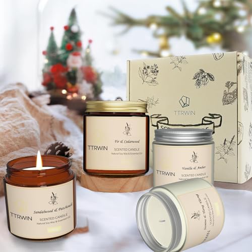 4 Pack Scented Candles for Home Scented Natural Soy Wax, Aromatherapy Candle Gifts Set for Women Men, Jar Candles Set for ...