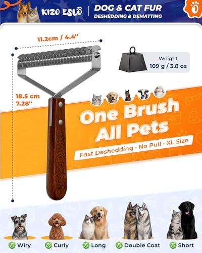 Extra Large 2-Sided Undercoat Rake for Dogs & Cats, Dog Brush for Shedding Remove Mats, Dematting Comb, Safe&Gentle Groomi...