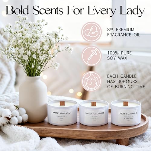 Luxury Candle Gift Set for Women – Luxury Candle Box with 3 Scented Soy Candles in Pink Box – Mother's Day, Birthday & Hou...