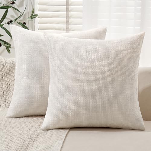 MIULEE Burlap Linen Throw Pillow Covers 18x18 Inch Set of 2 Cream White Christmas Decorative Pillows Modern Farmhouse Soft...
