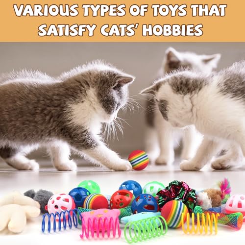 QUOZUO 30 Pcs Cat Toy Kitten Toys Set, Interactive Cat Toy Wand Cat Springs Ball Toy with Bells, Cat Toys for Bored Indoor...