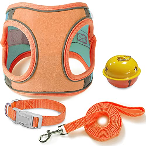 JSXD Cat Harness,Leash and Collar Set,Escape Proof Kitten Vest Harness for Walking,Easy Control Night Safe Pet Harness wit...