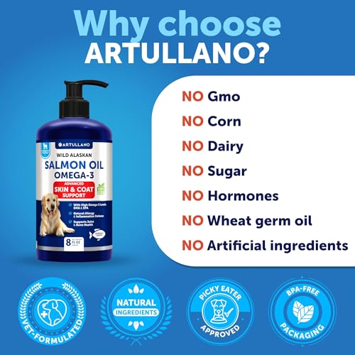 Salmon Oil for Dogs - Omega 3 for Dogs - 8 FL OZ Wild Alaskan Salmon Fish Oil - Natural EPA & DHA Fatty Acids for Skin & C...
