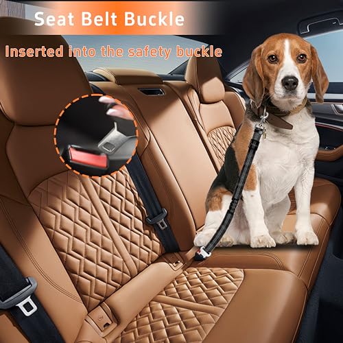 Seyezo Dog Car Seat Belt Set - 3 Piece Retractable Harness, Adjustable Reflective Seatbelt for Vehicle Headrests, Safety R...