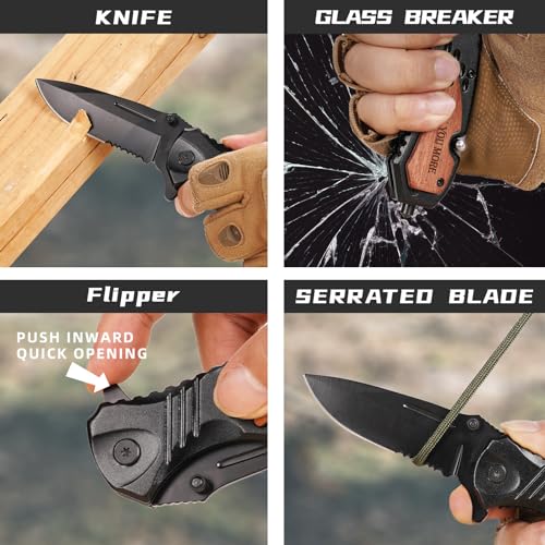 Gifts for Men Dad Him Fathers Day, Anniversary Birthday Gifts ideas for Boyfriend Husband, Engraved Pocket Knife, Wooden H...